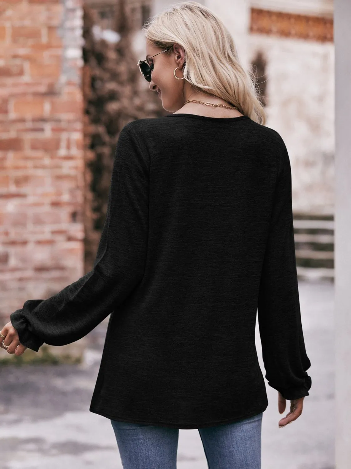 * APP EXCLUSIVE* Long Flounce Sleeve Round Neck Blouse