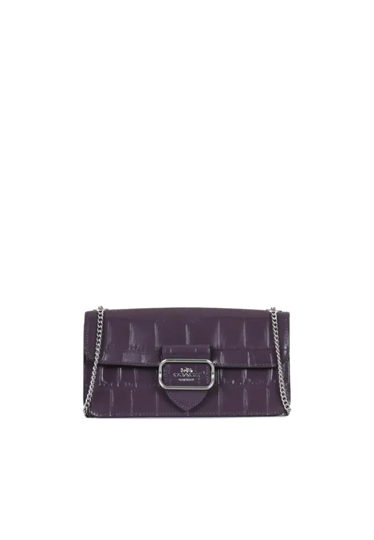 ( AS IS ) Coach Morgan Crossbody Bag Crocodile Embossed In Amethyst CN380