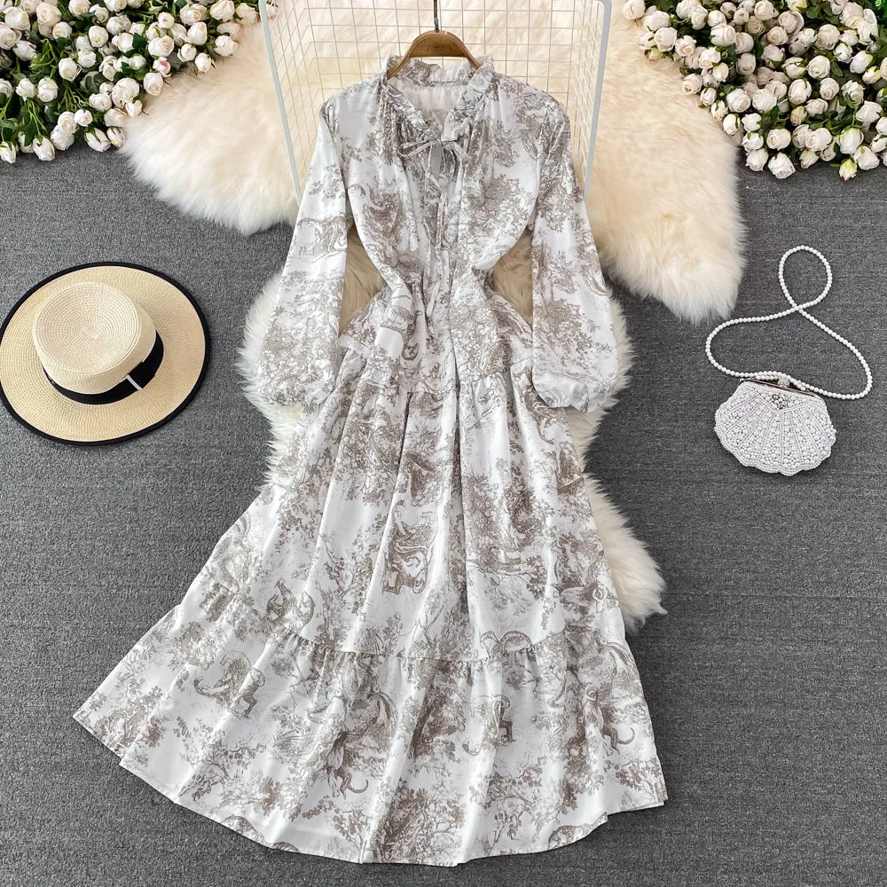 A line long sleeve floral dress fashion dress    S264