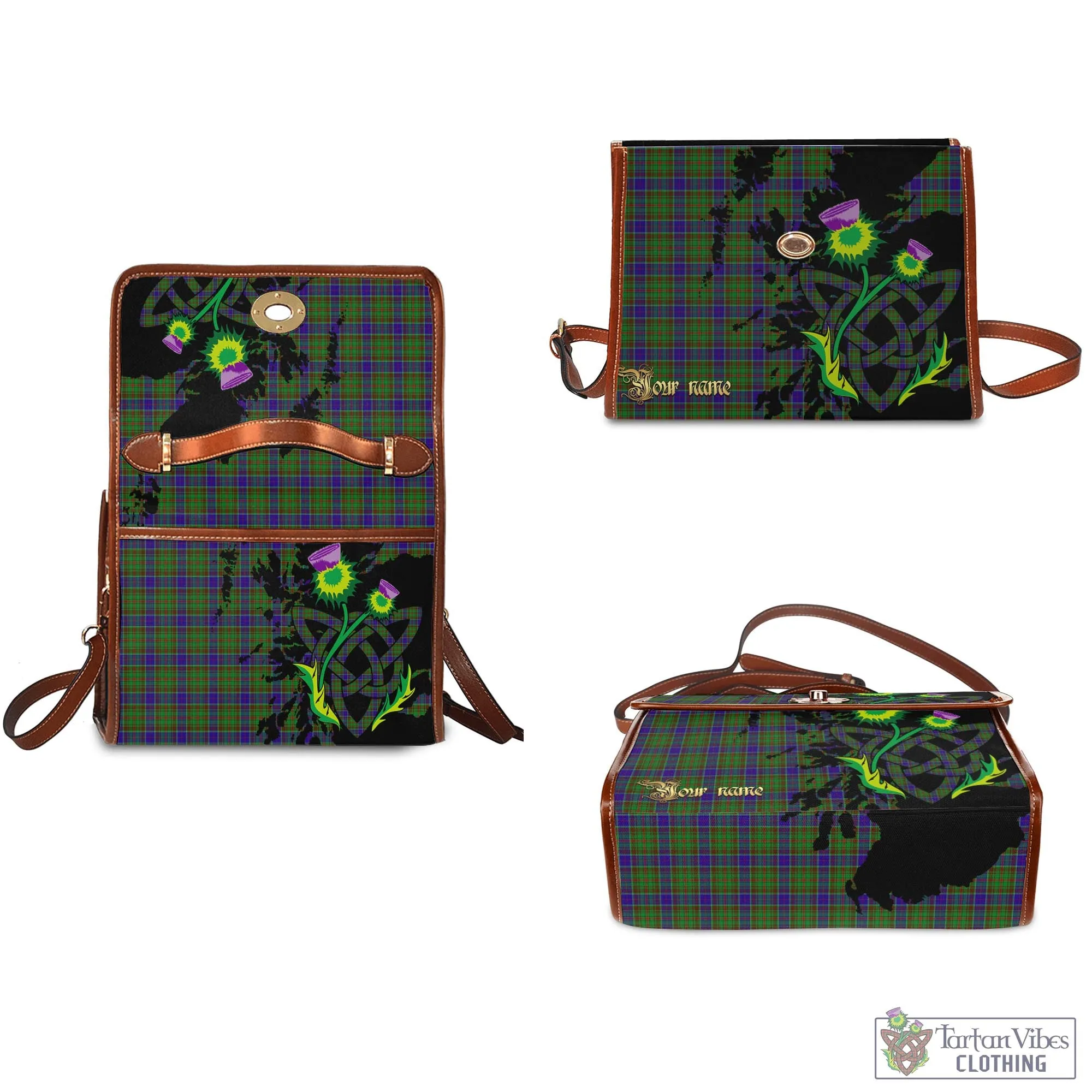 Adam Tartan Waterproof Canvas Bag with Scotland Map and Thistle Celtic Accents