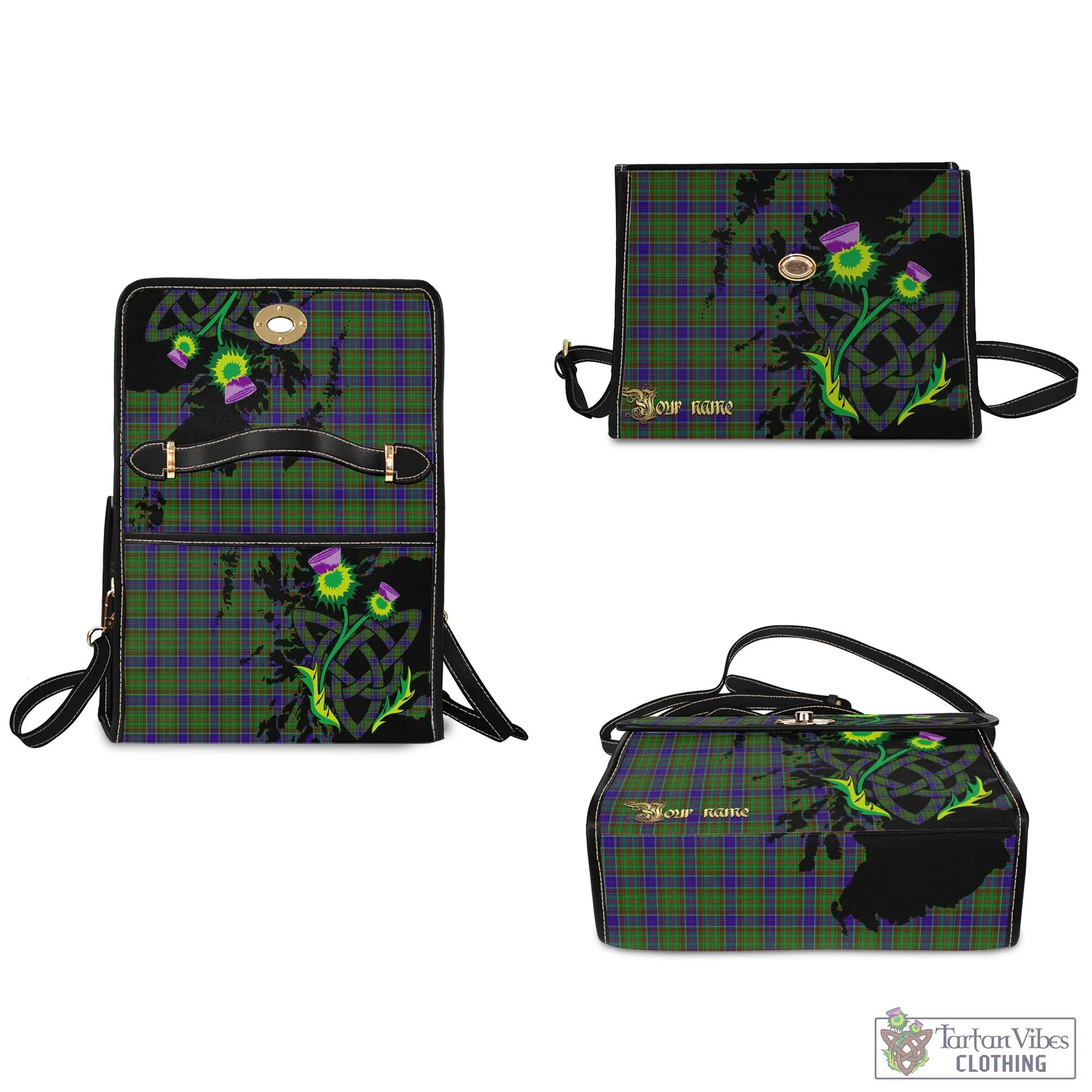 Adam Tartan Waterproof Canvas Bag with Scotland Map and Thistle Celtic Accents