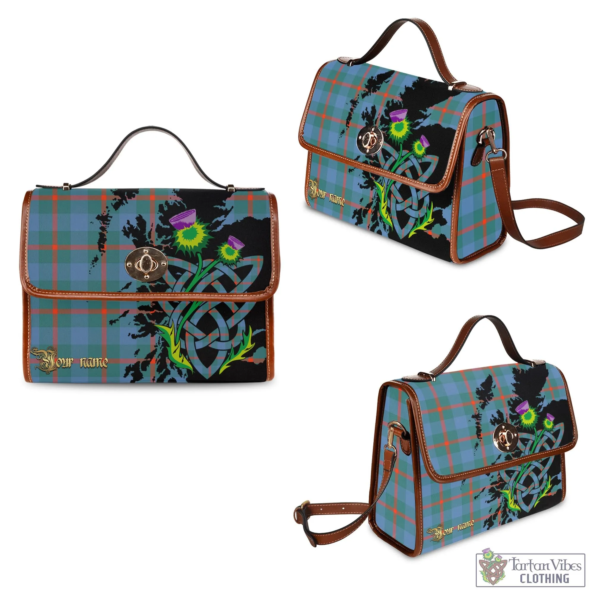 Agnew Ancient Tartan Waterproof Canvas Bag with Scotland Map and Thistle Celtic Accents