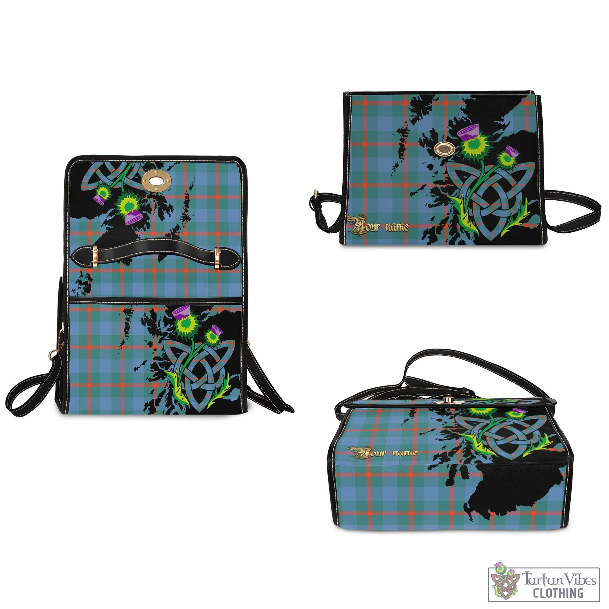 Agnew Ancient Tartan Waterproof Canvas Bag with Scotland Map and Thistle Celtic Accents