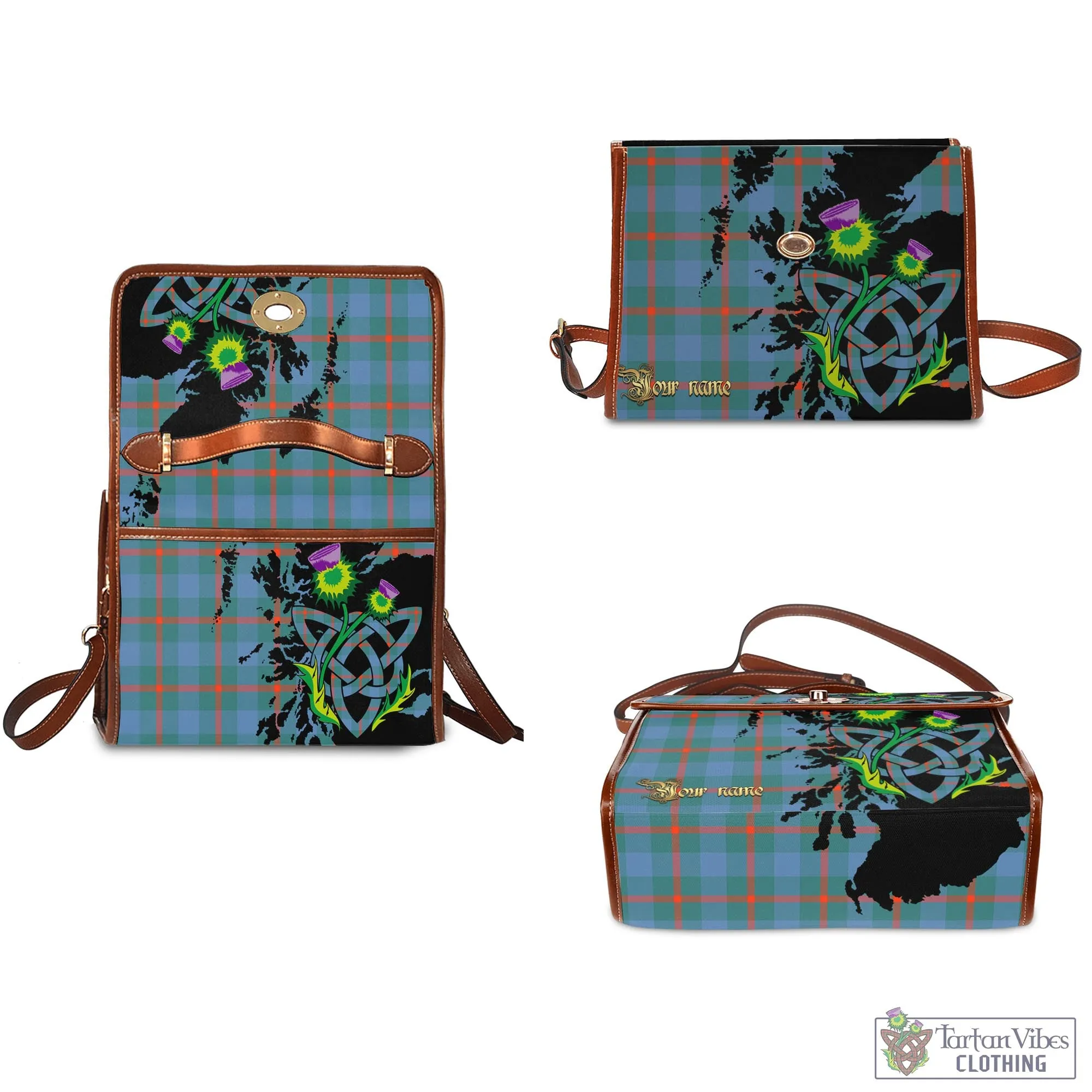 Agnew Ancient Tartan Waterproof Canvas Bag with Scotland Map and Thistle Celtic Accents