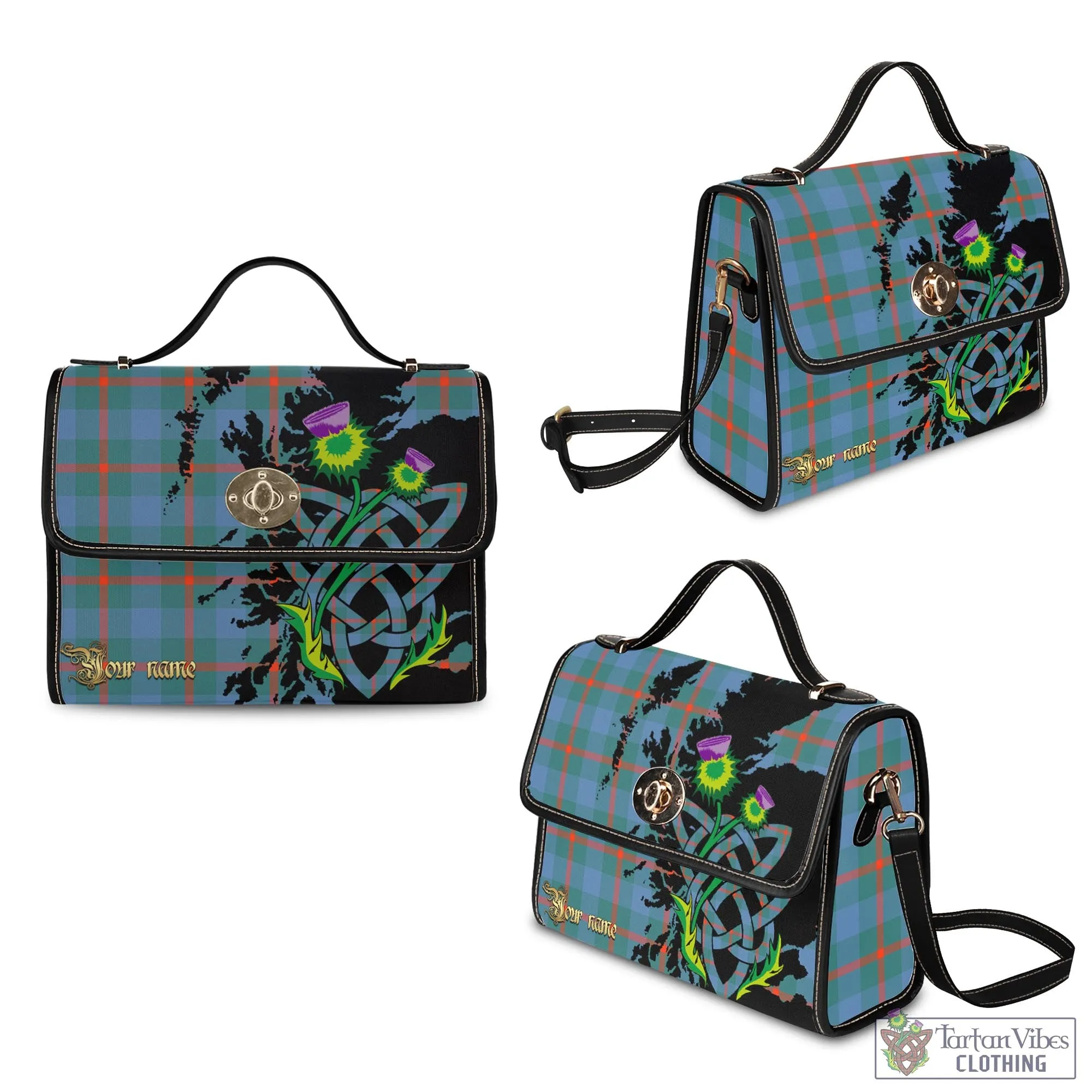 Agnew Ancient Tartan Waterproof Canvas Bag with Scotland Map and Thistle Celtic Accents