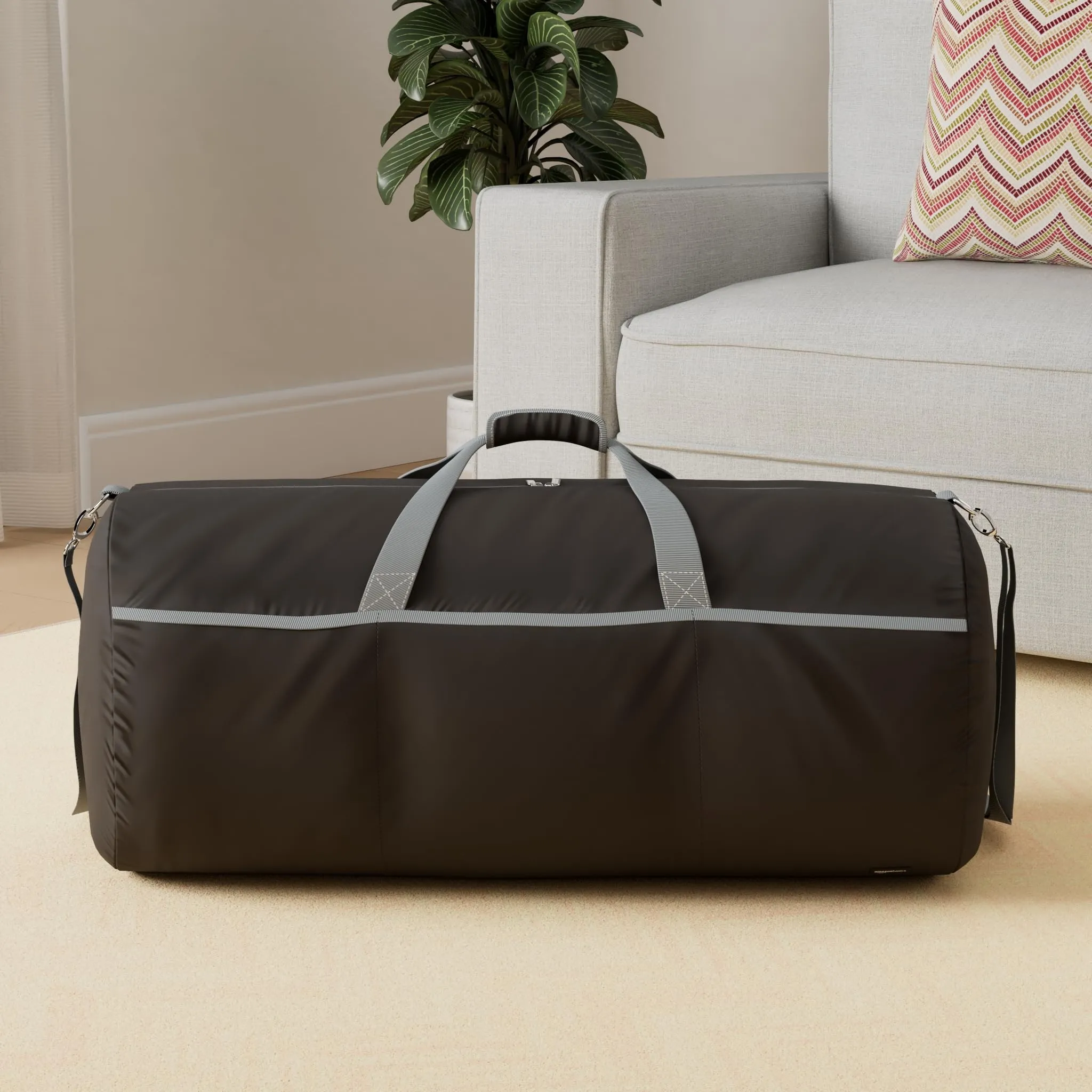 Amazon Basics Large Duffel Bag (100L) for Travel, Travel Bag, with Multiple Zippered Pockets, Lightweight yet Durable Nylon Material, 50-Pound Weight Capacity, Black, 32.5"L x 17"W x 11.5"H