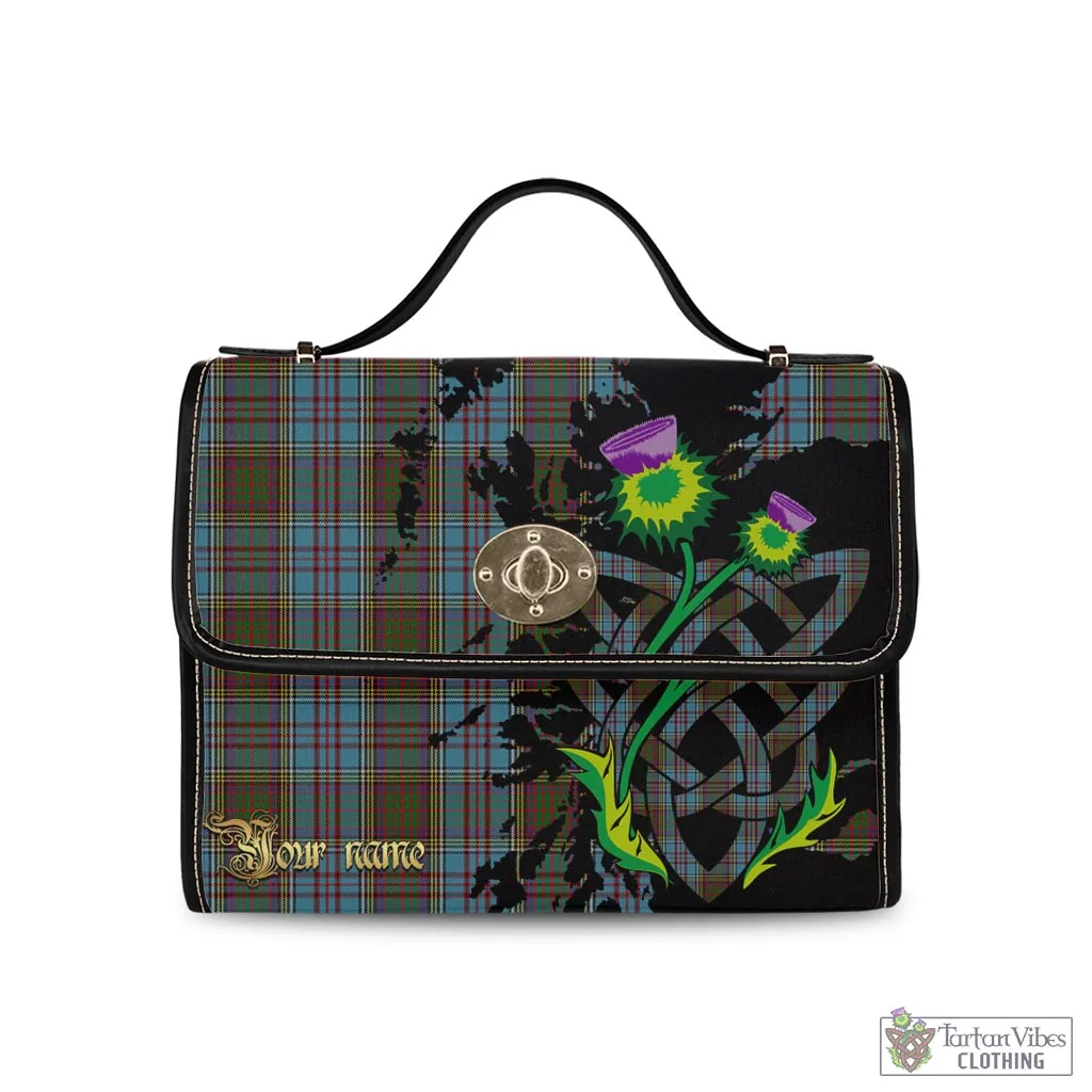 Anderson Tartan Waterproof Canvas Bag with Scotland Map and Thistle Celtic Accents