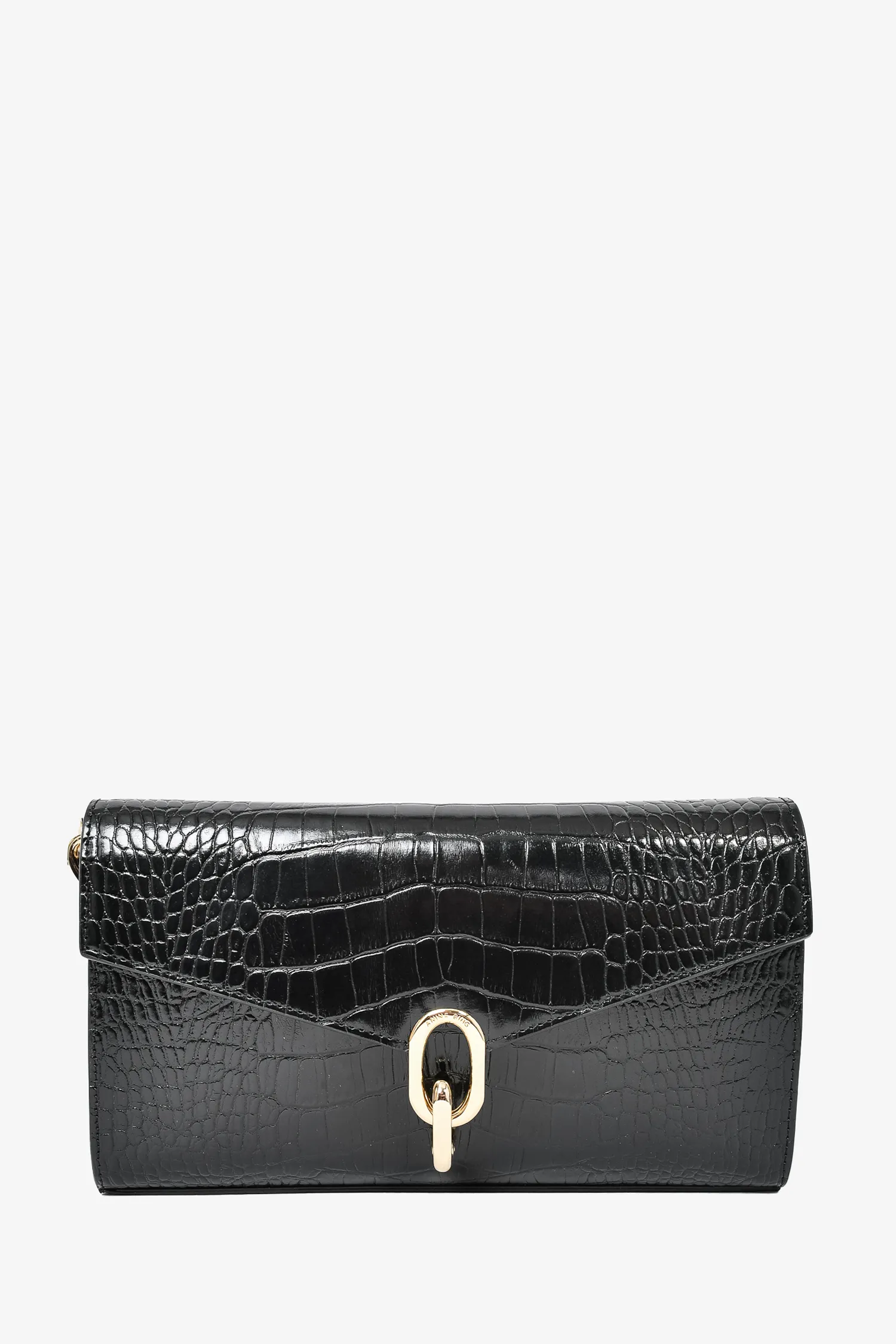 Anine Bing Black Croc Embossed Leather Colette Shoulder Bag with Strap