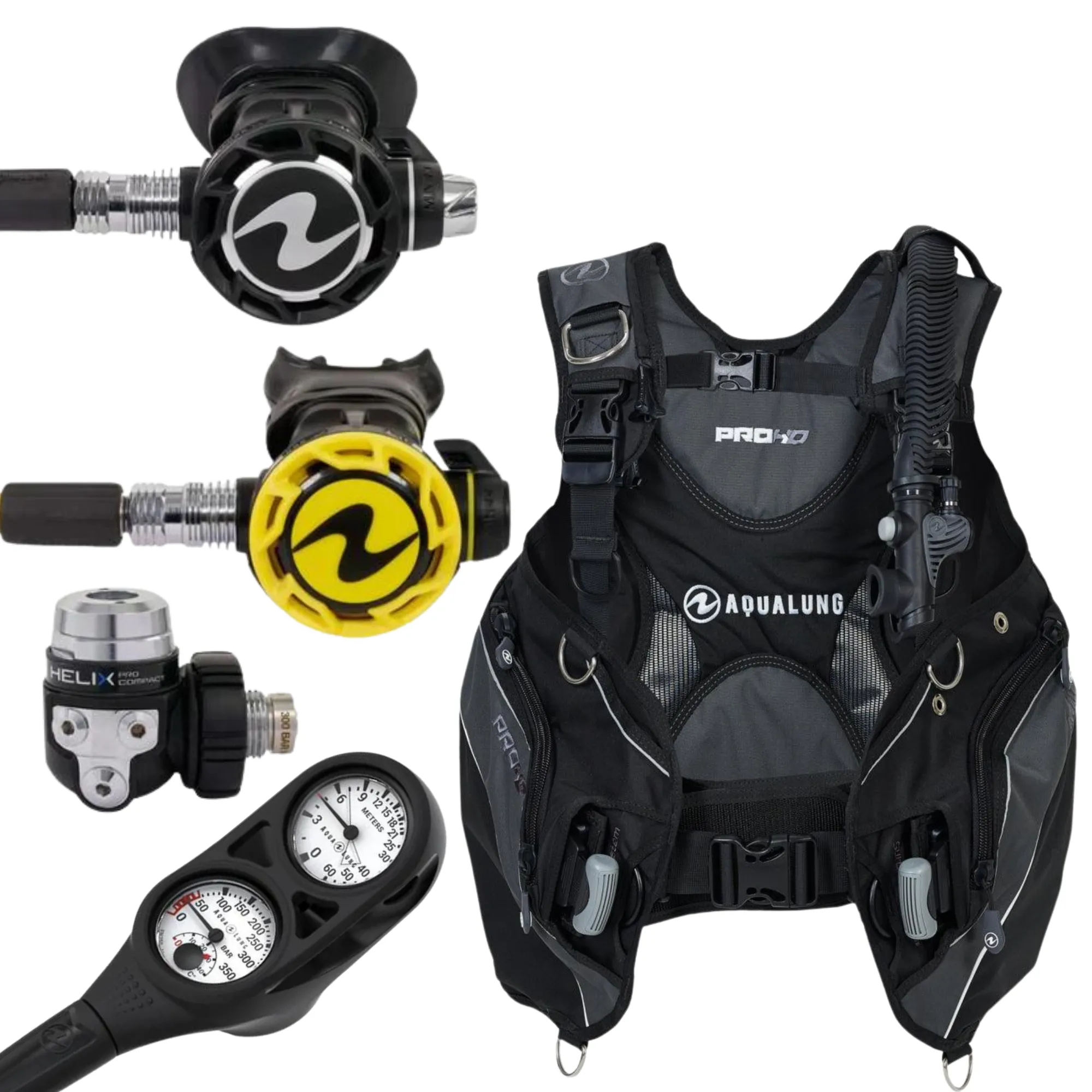 Aqualung Helix Stage 4 Regulator Set and Aqualung Pro HD BCD Dive Package