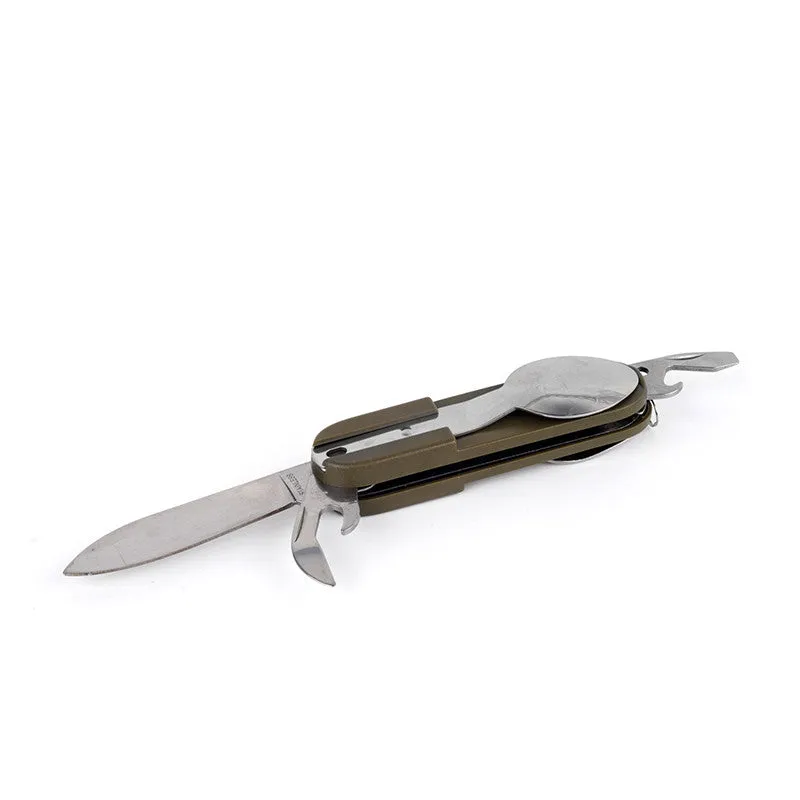 Army Green Folding Portable Stainless Steel Camping Picnic Cutlery