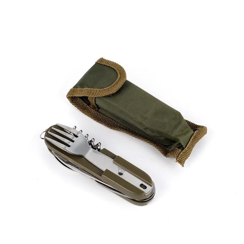 Army Green Folding Portable Stainless Steel Camping Picnic Cutlery