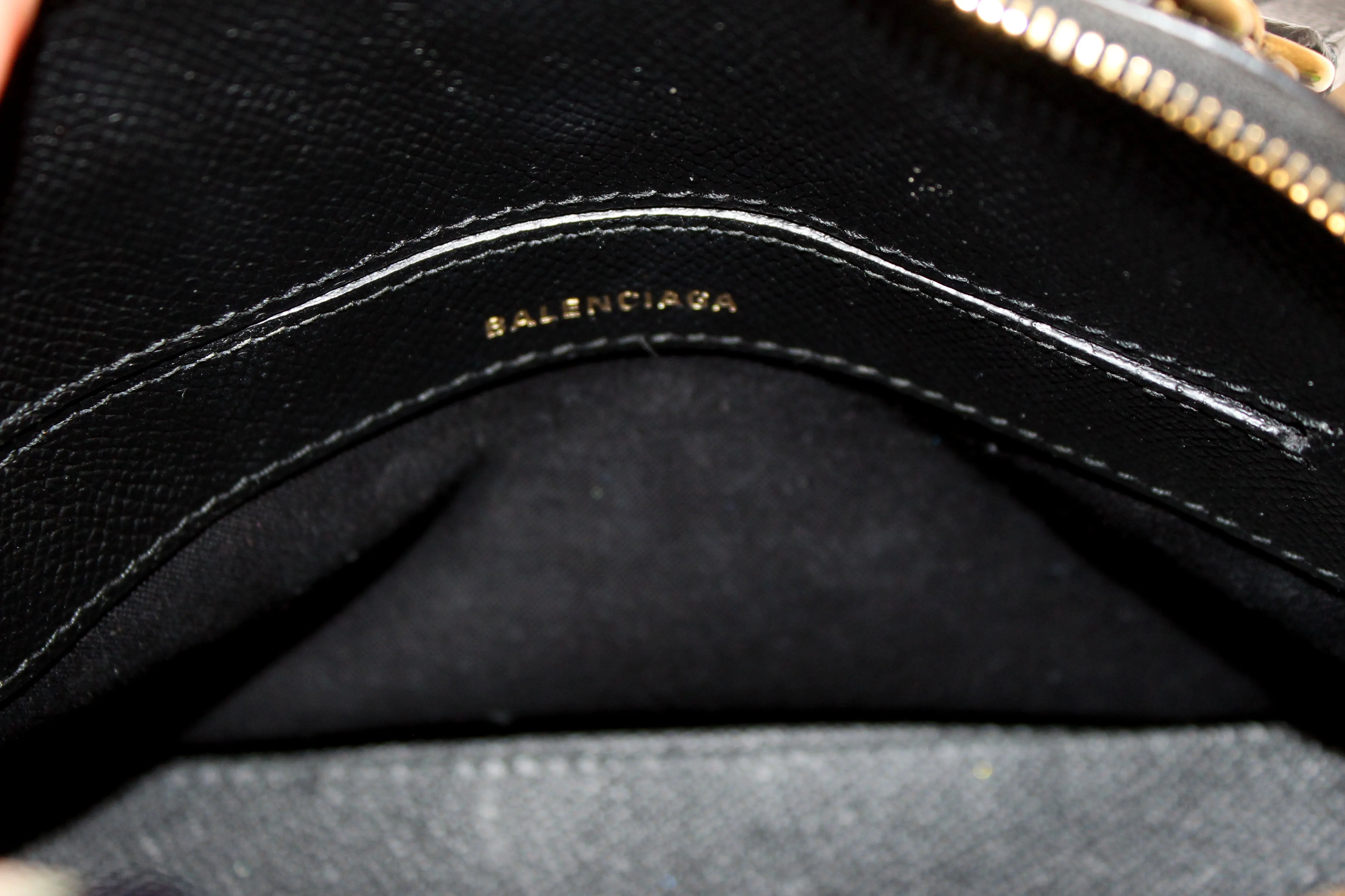 Authentic Balenciaga Black Grained Calfskin XXS Ville Top Handle Bag Scarf