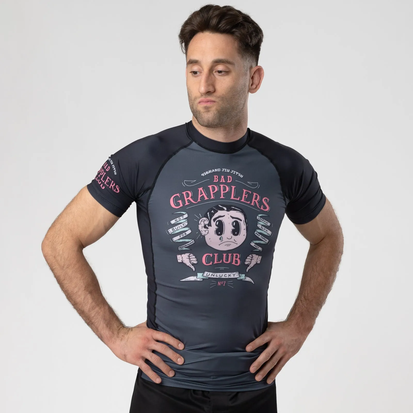 BAD GRAPPLERS CLUB Short Sleeve Rash Guard (Black)