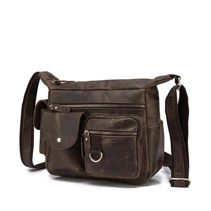 BADASS Dark Brown LEATHER MENS Small COURIER BAG Postman BAG SIDE BAG MESSENGER BAG FOR MEN