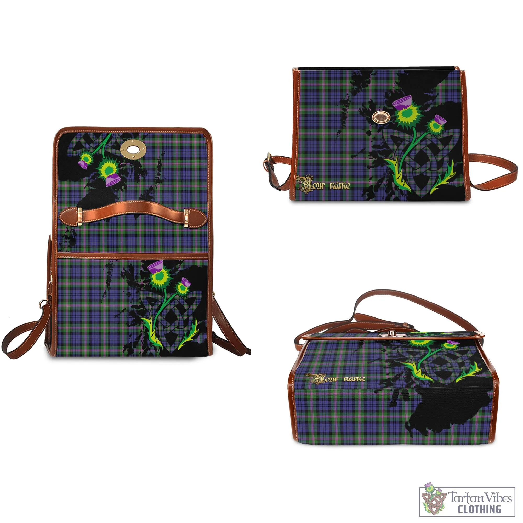 Baird Modern Tartan Waterproof Canvas Bag with Scotland Map and Thistle Celtic Accents