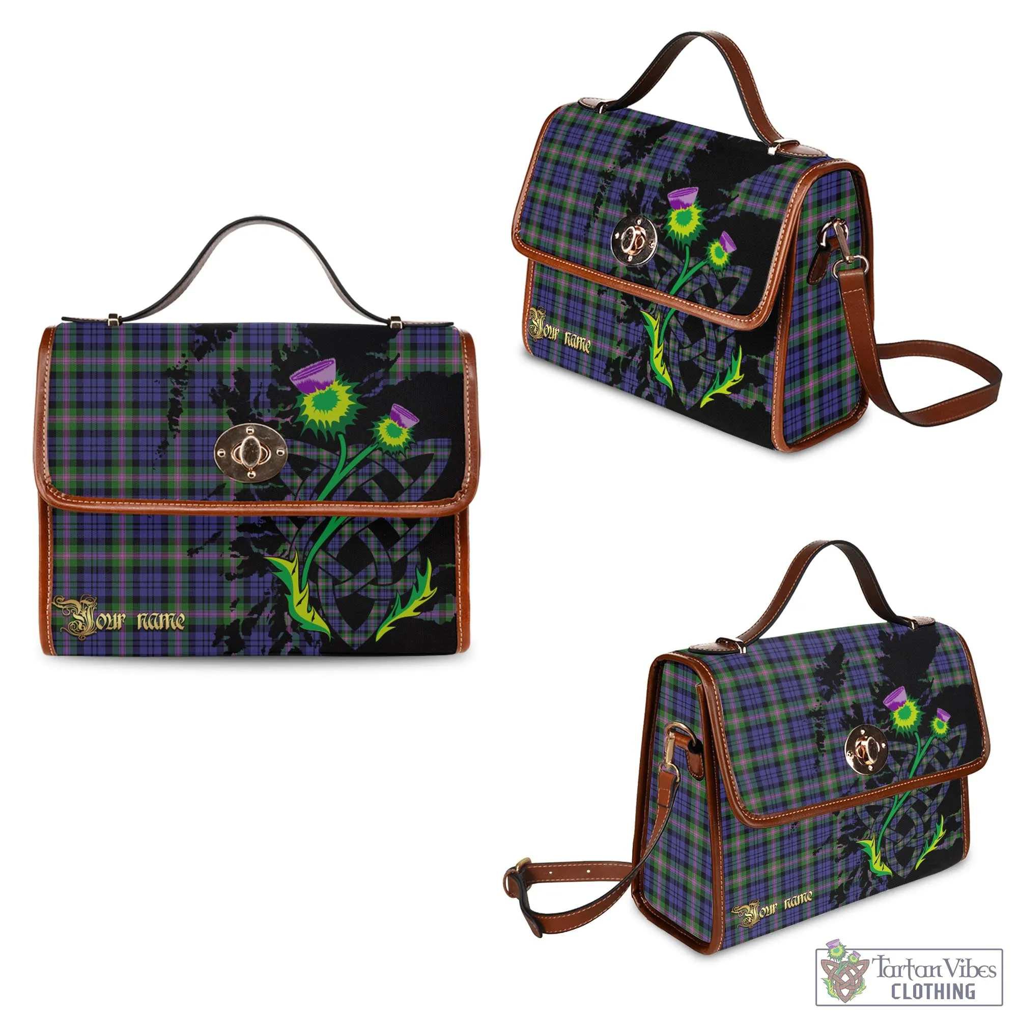 Baird Modern Tartan Waterproof Canvas Bag with Scotland Map and Thistle Celtic Accents