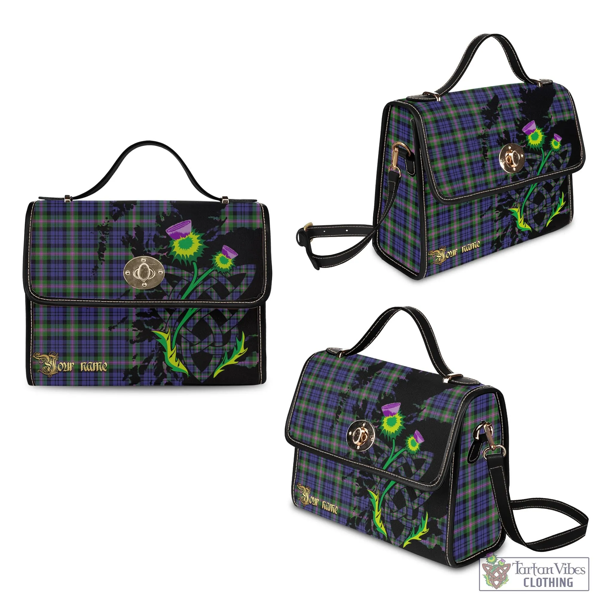 Baird Modern Tartan Waterproof Canvas Bag with Scotland Map and Thistle Celtic Accents