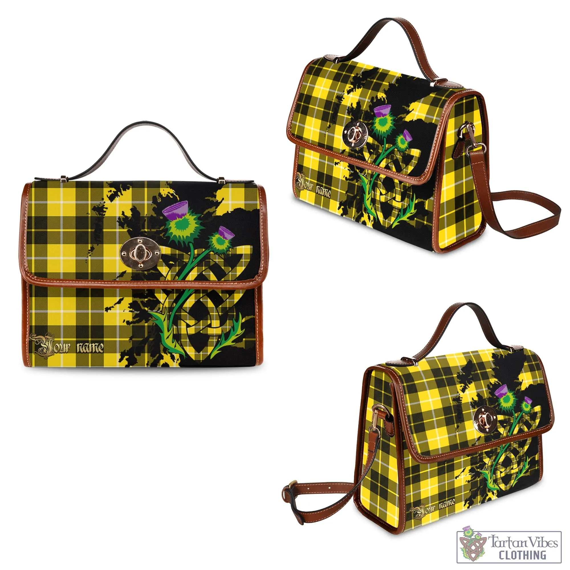 Barclay Dress Modern Tartan Waterproof Canvas Bag with Scotland Map and Thistle Celtic Accents