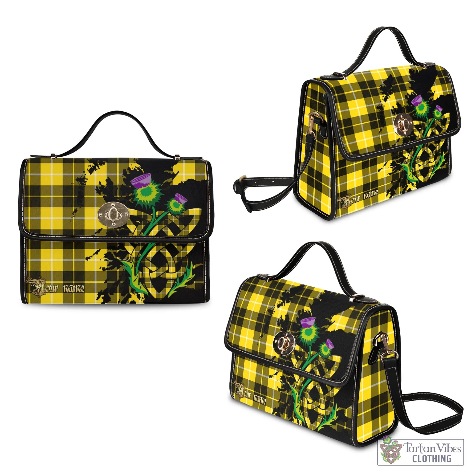 Barclay Dress Modern Tartan Waterproof Canvas Bag with Scotland Map and Thistle Celtic Accents