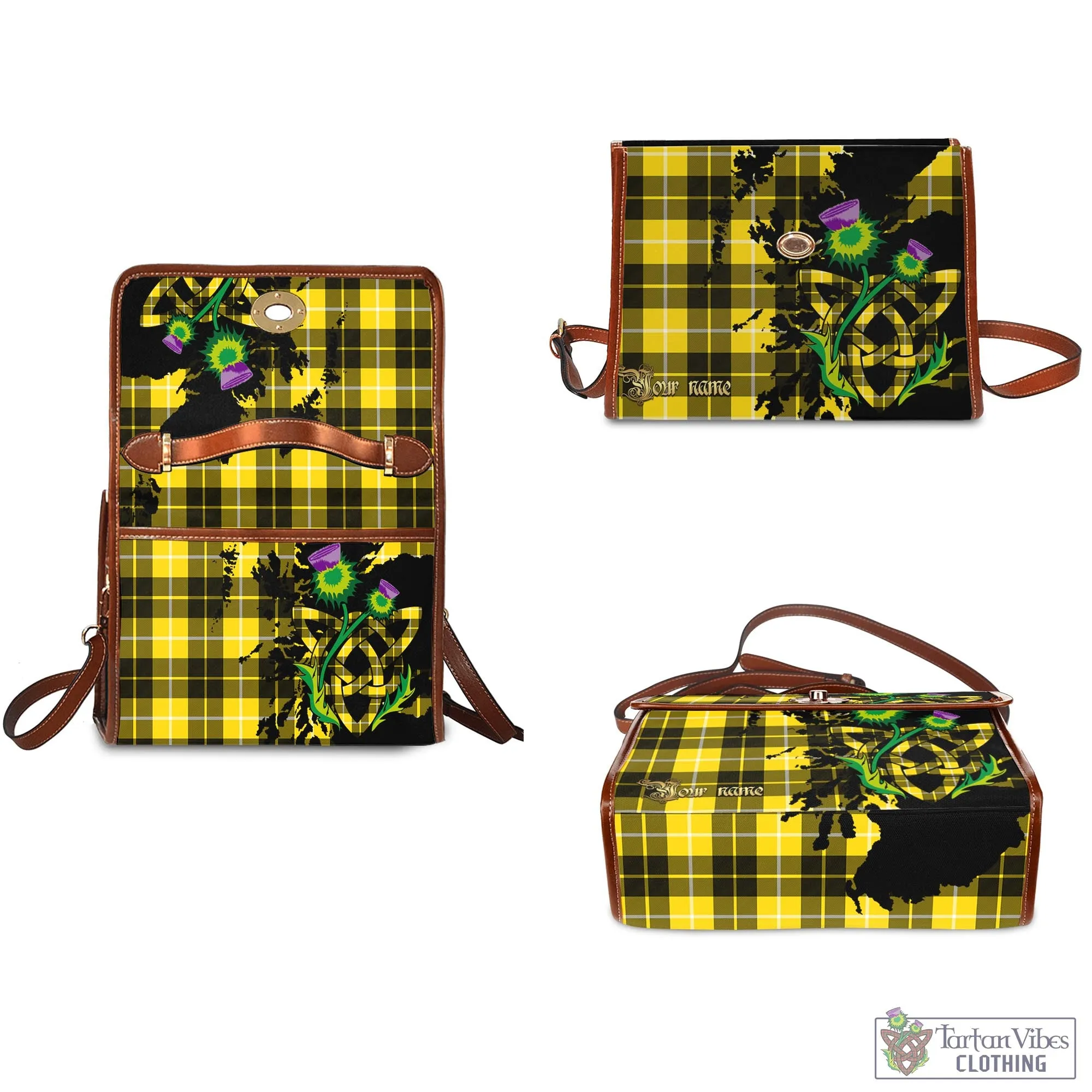 Barclay Dress Modern Tartan Waterproof Canvas Bag with Scotland Map and Thistle Celtic Accents