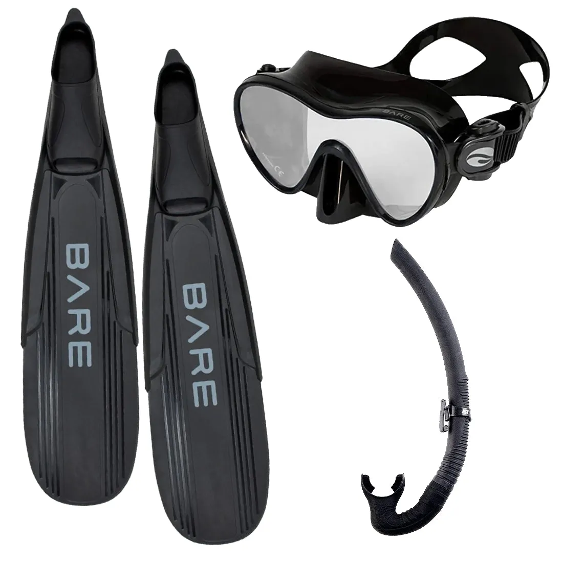 Bare Sport Mask, Bare Predator Fins and IST Foldable Snorkel Freediving Mask, Snorkel, Fin, Set