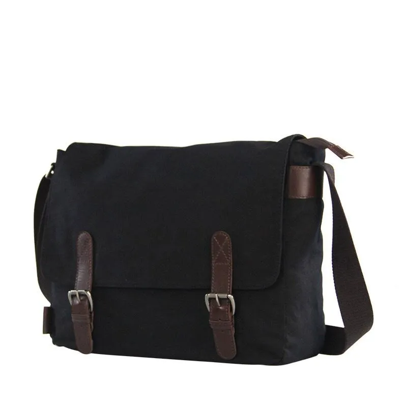 Black Canvas Leather Mens School Bag Messenger Bags Navy Blue Canvas Courier Bag for Men