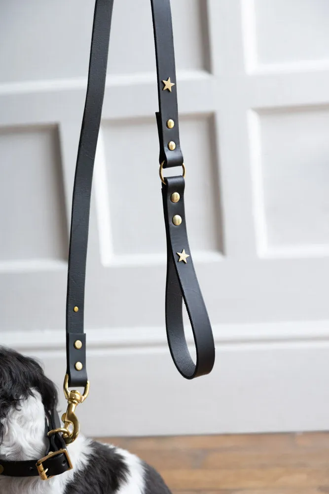 Black Leather Dog Lead With Stars