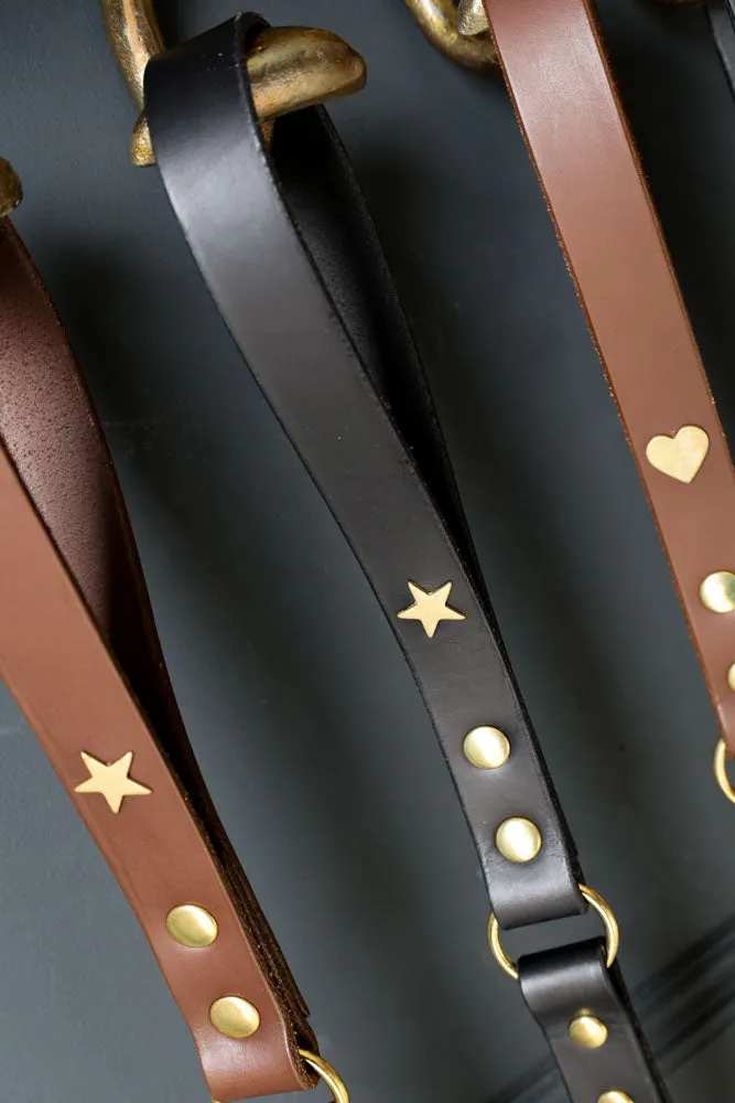 Black Leather Dog Lead With Stars