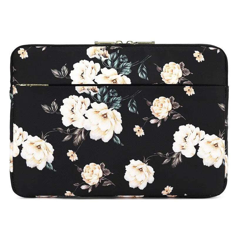 Black Peony Shockproof Notebook Bag Sleeve Case For MacBook Air Pro Laptop Bag