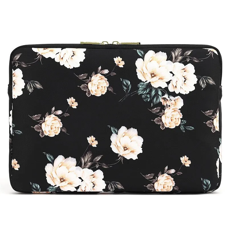 Black Peony Shockproof Notebook Bag Sleeve Case For MacBook Air Pro Laptop Bag