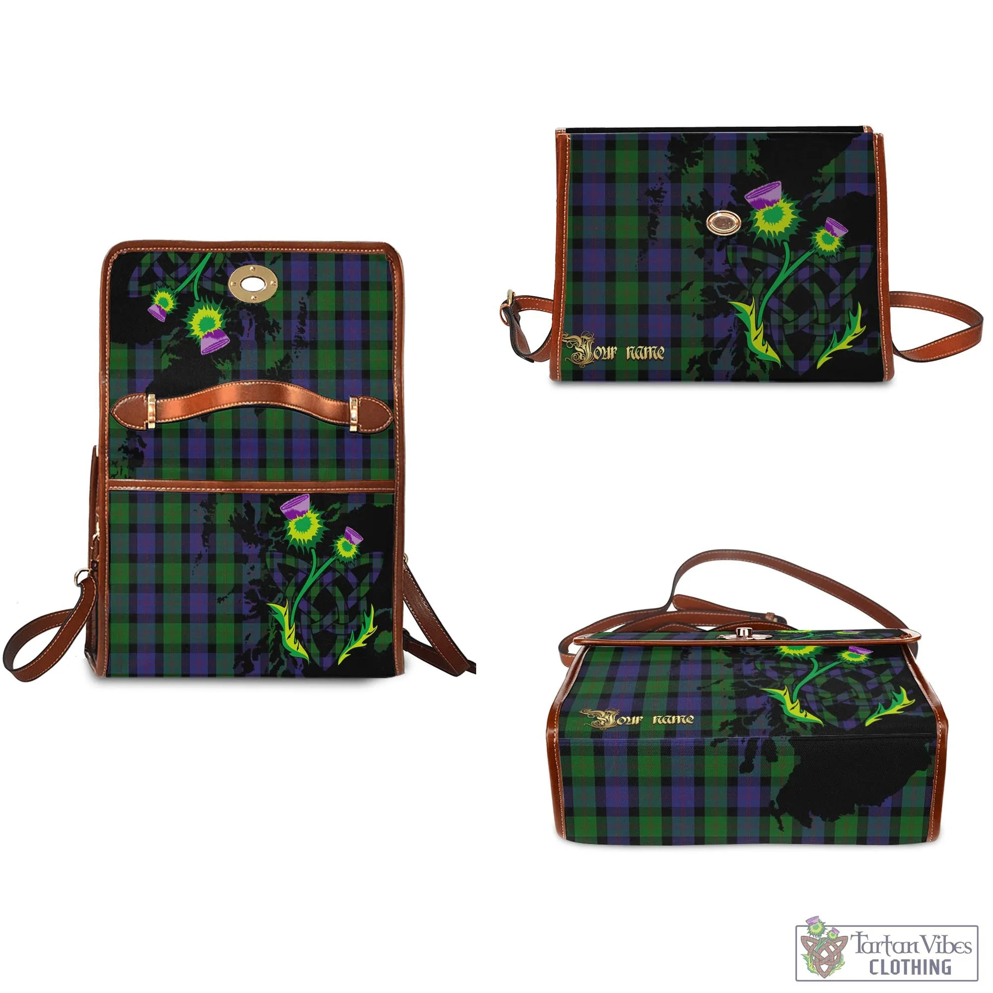 Blair Tartan Waterproof Canvas Bag with Scotland Map and Thistle Celtic Accents