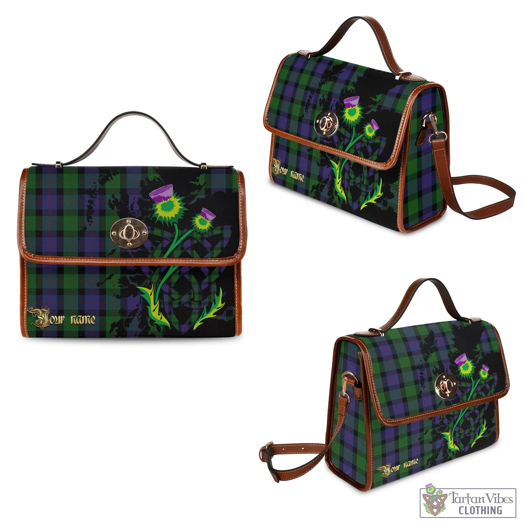 Blair Tartan Waterproof Canvas Bag with Scotland Map and Thistle Celtic Accents