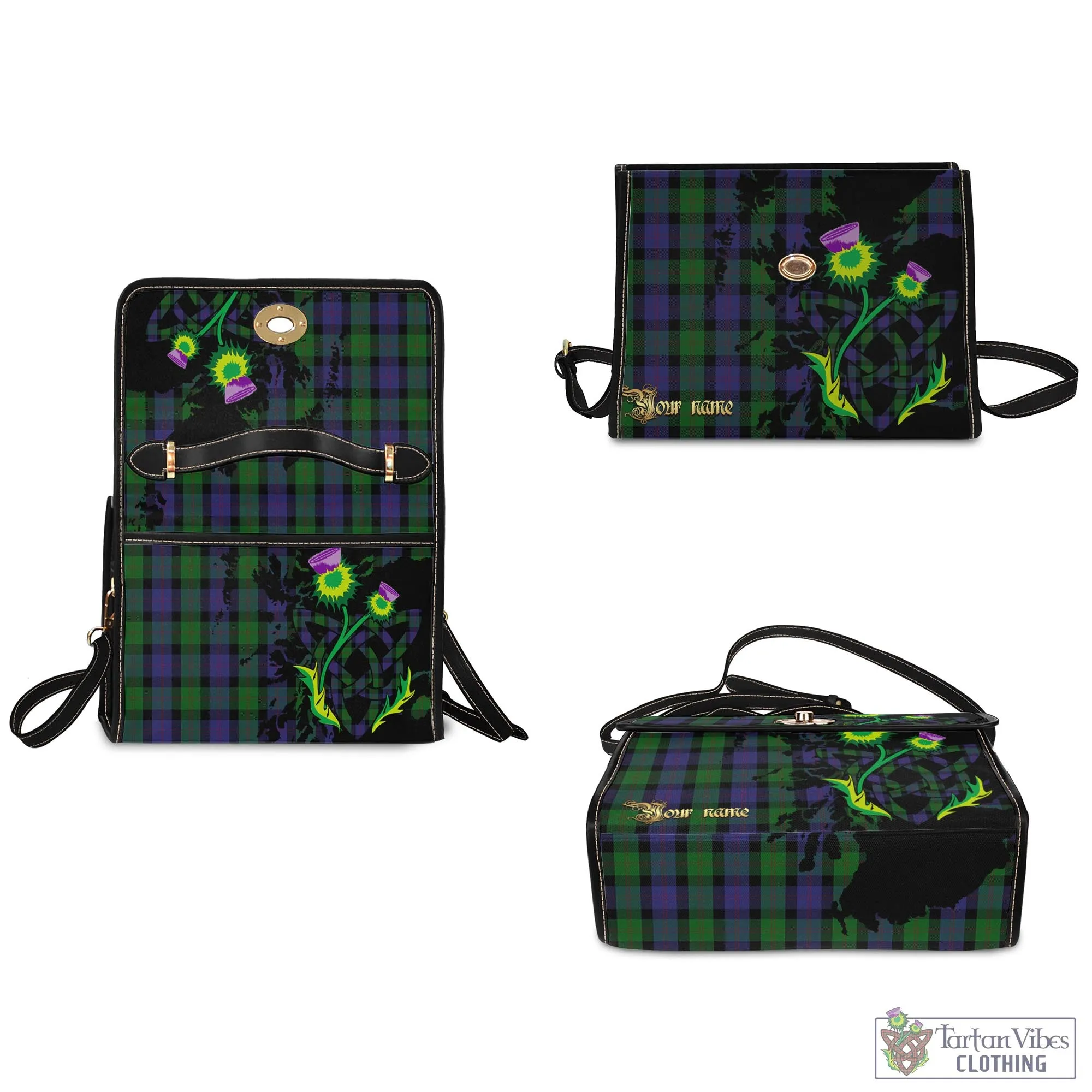 Blair Tartan Waterproof Canvas Bag with Scotland Map and Thistle Celtic Accents