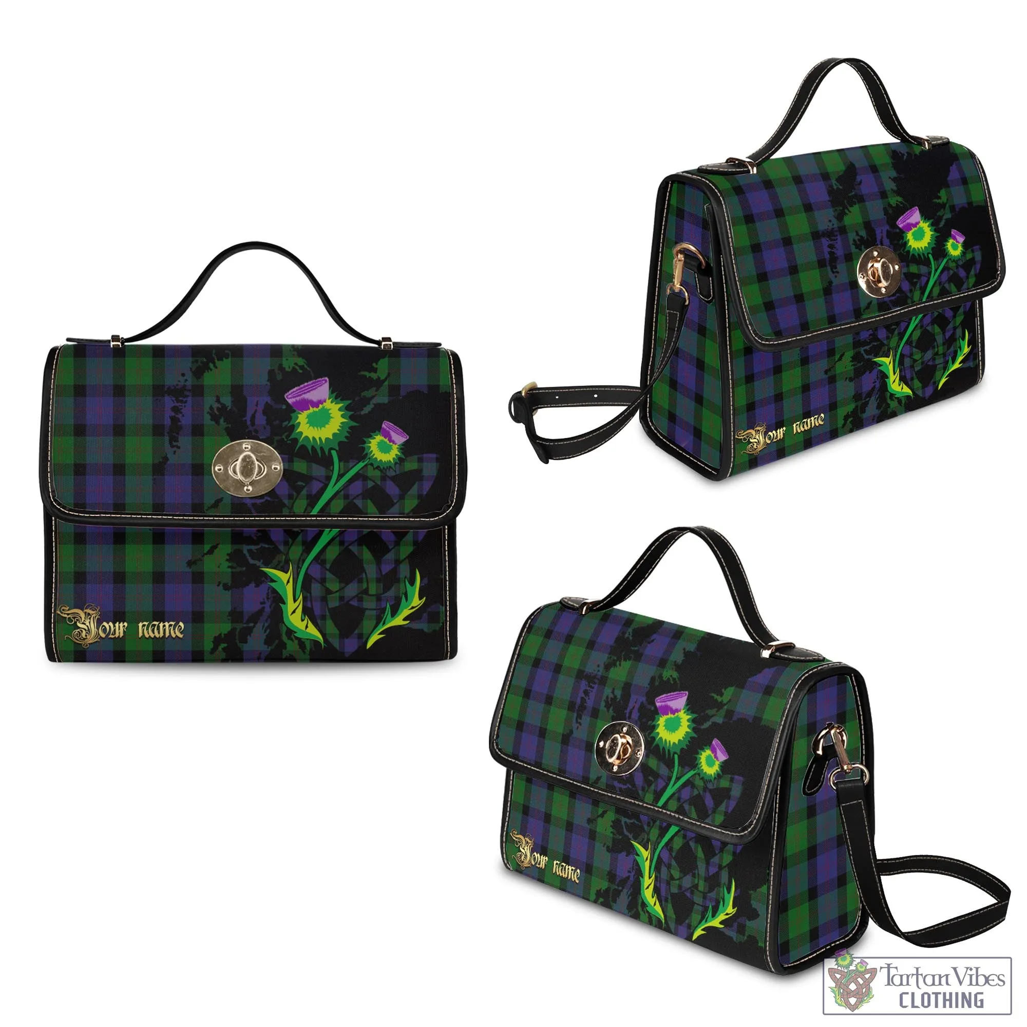 Blair Tartan Waterproof Canvas Bag with Scotland Map and Thistle Celtic Accents