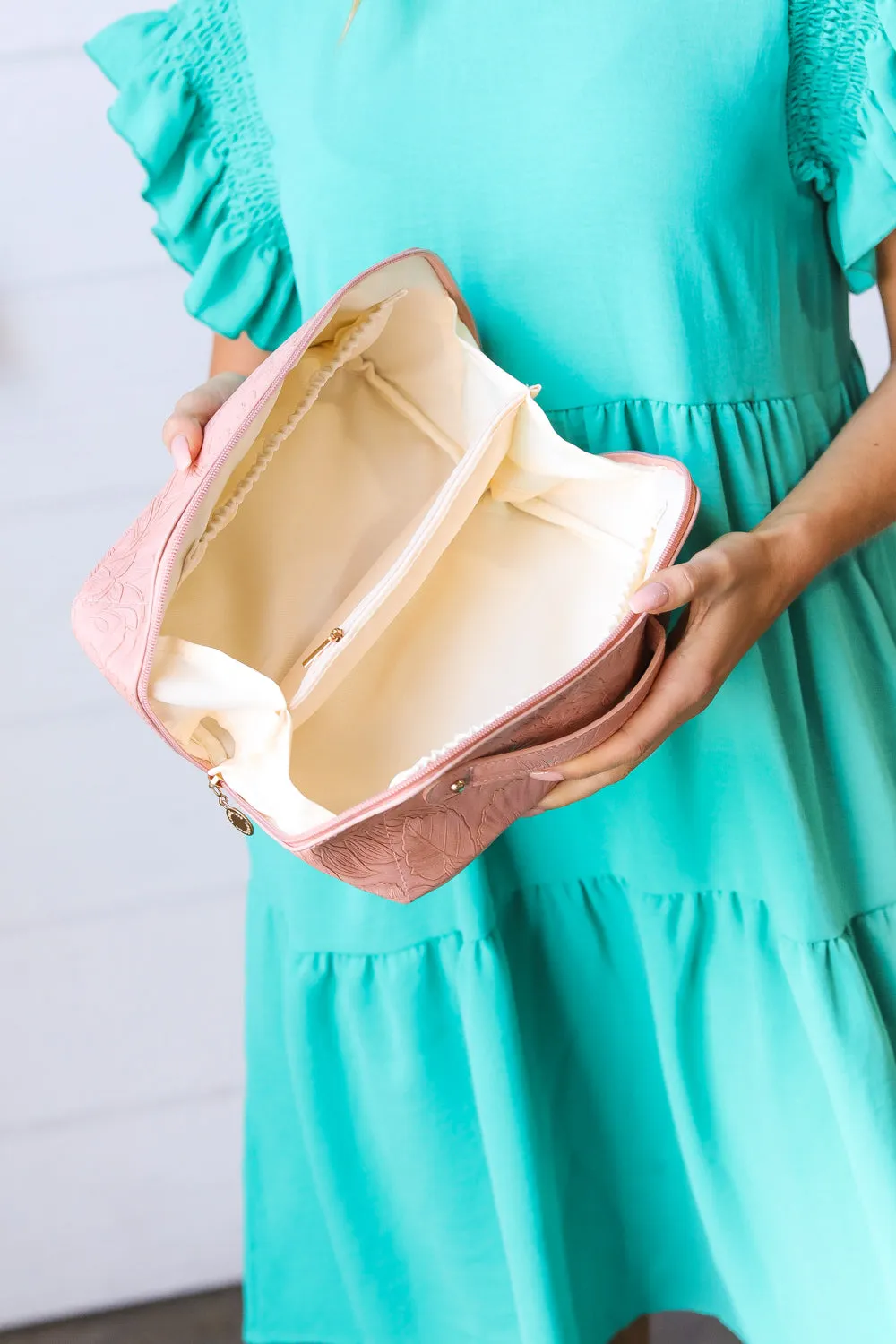 Blush Floral Vinyl Vintage Lined Cosmetic Bag