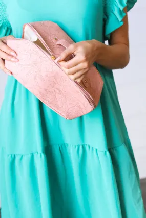 Blush Floral Vinyl Vintage Lined Cosmetic Bag