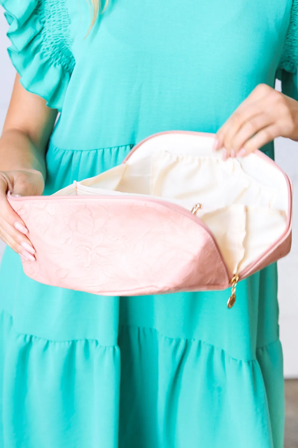 Blush Floral Vinyl Vintage Lined Cosmetic Bag