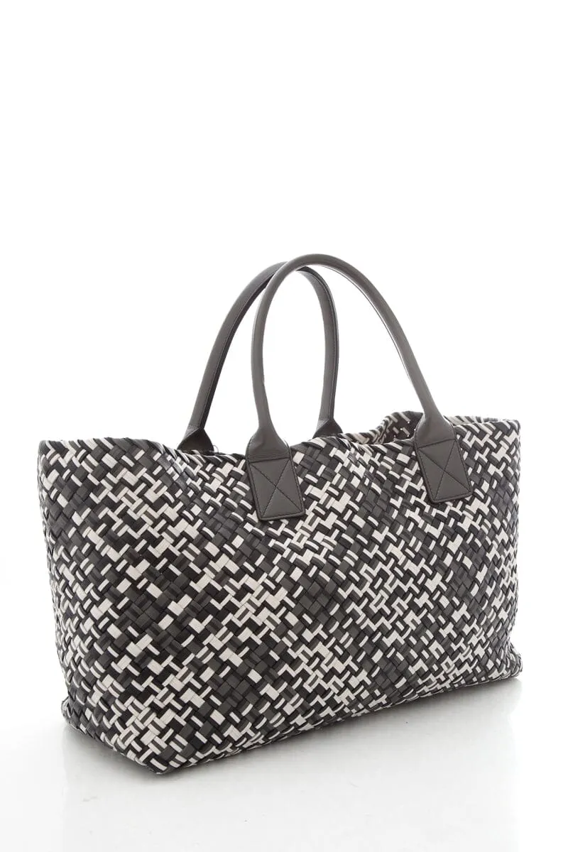 Bottega Veneta Black White & Grey Intrecciato Medium Cabat  Tote