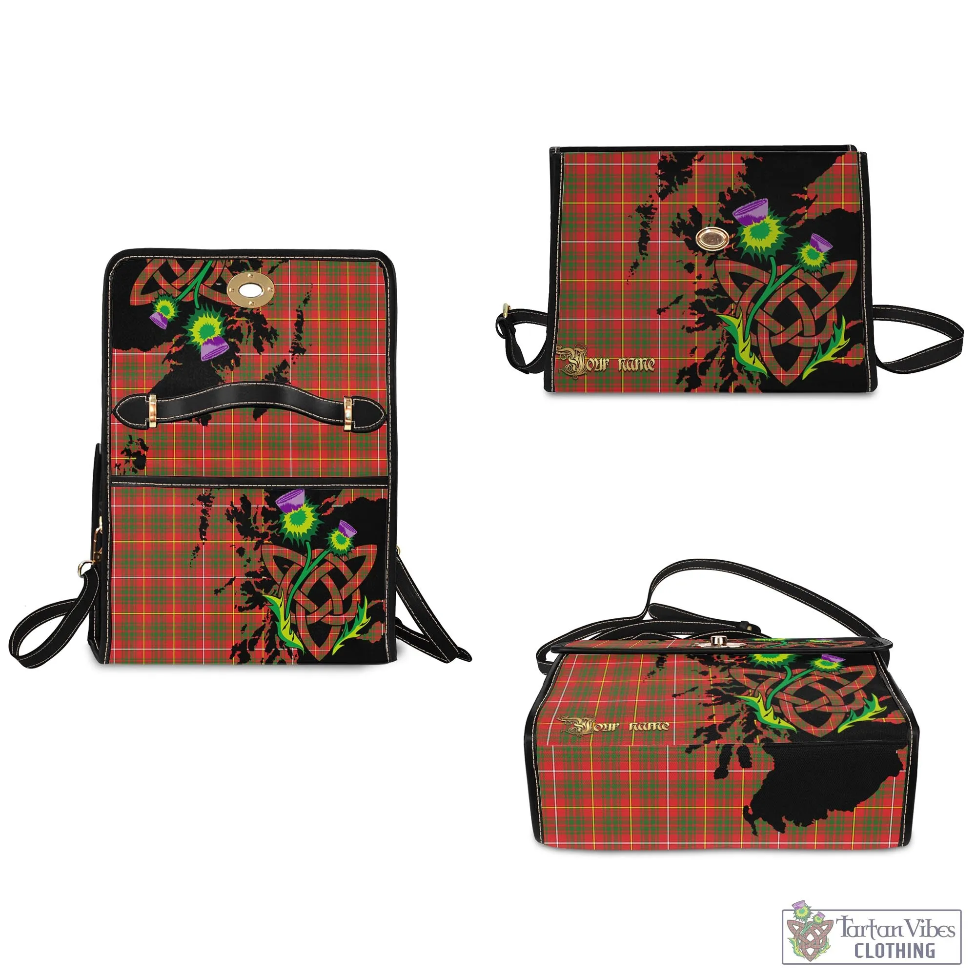 Bruce Modern Tartan Waterproof Canvas Bag with Scotland Map and Thistle Celtic Accents