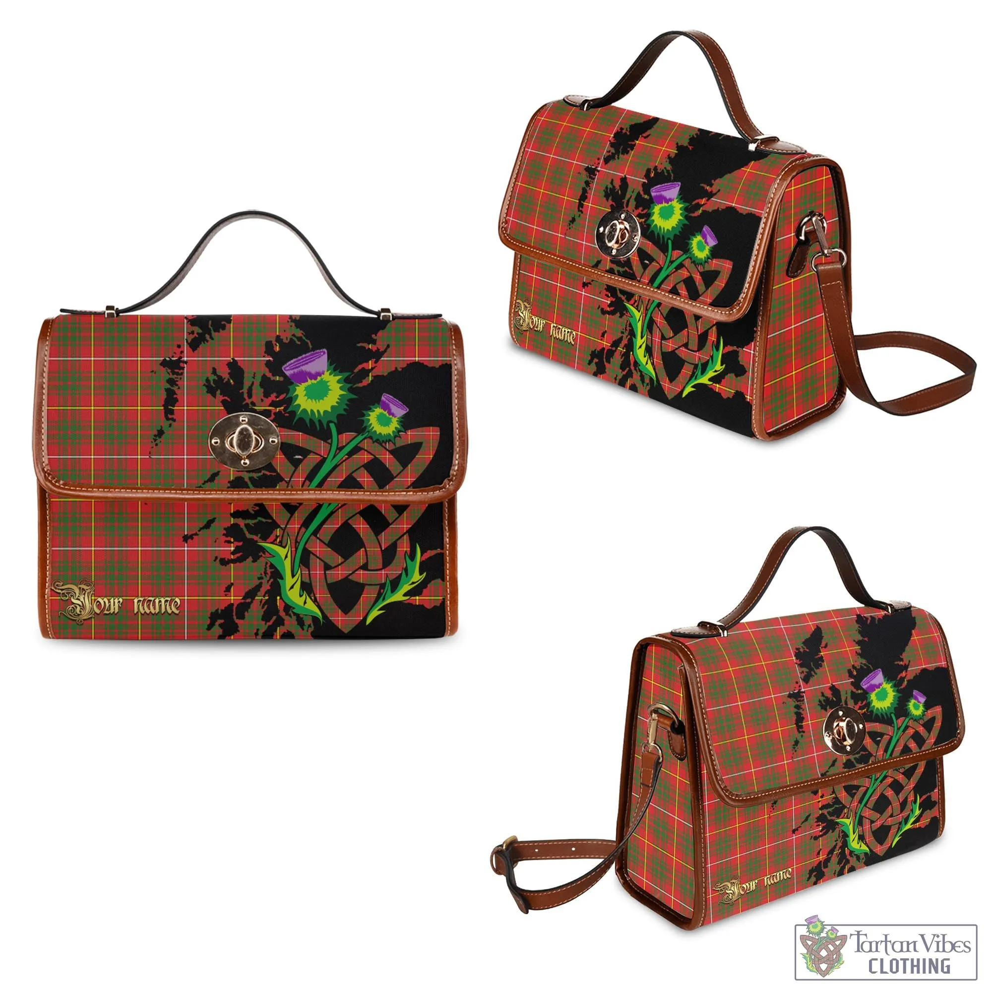 Bruce Modern Tartan Waterproof Canvas Bag with Scotland Map and Thistle Celtic Accents