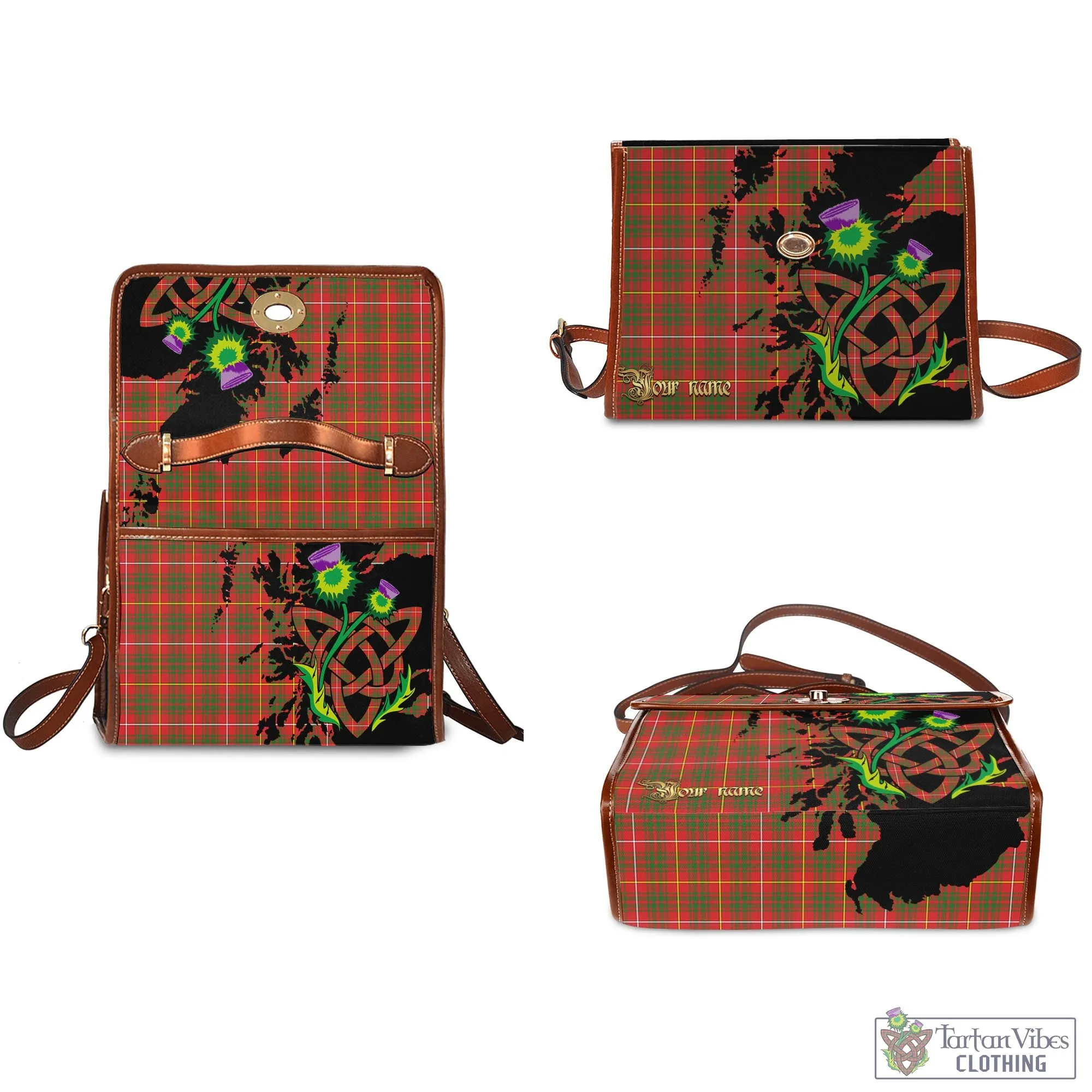 Bruce Modern Tartan Waterproof Canvas Bag with Scotland Map and Thistle Celtic Accents