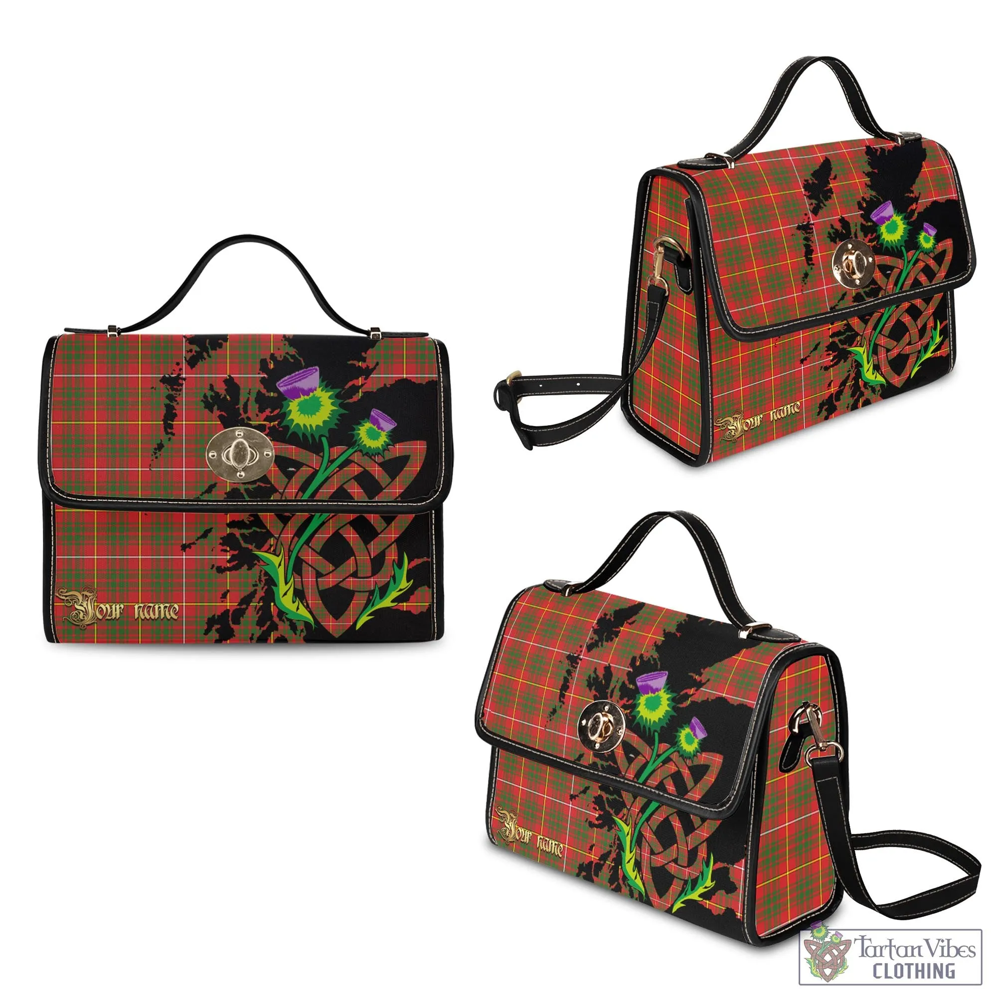 Bruce Modern Tartan Waterproof Canvas Bag with Scotland Map and Thistle Celtic Accents