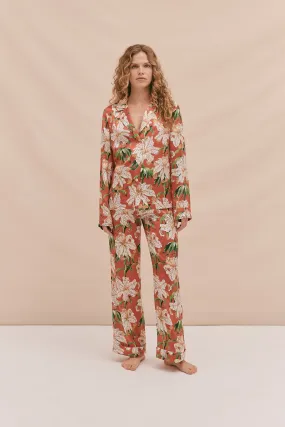 BV Silk Long Pyjama Set Lilium Print Red