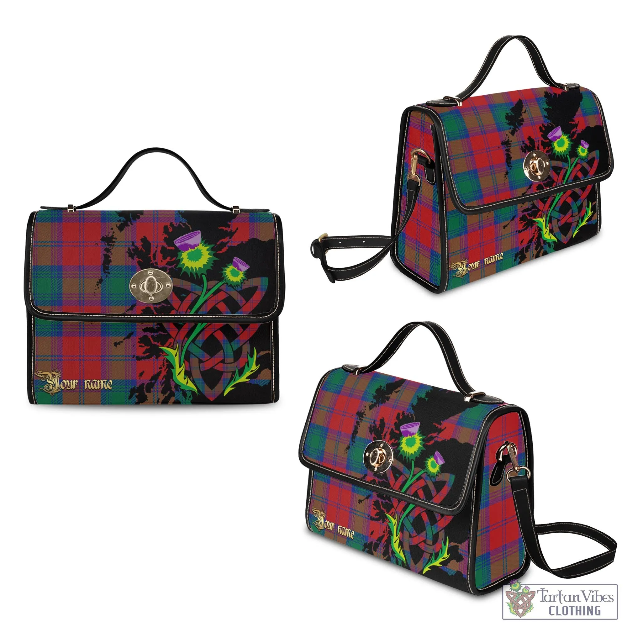 Byres (Byses) Tartan Waterproof Canvas Bag with Scotland Map and Thistle Celtic Accents