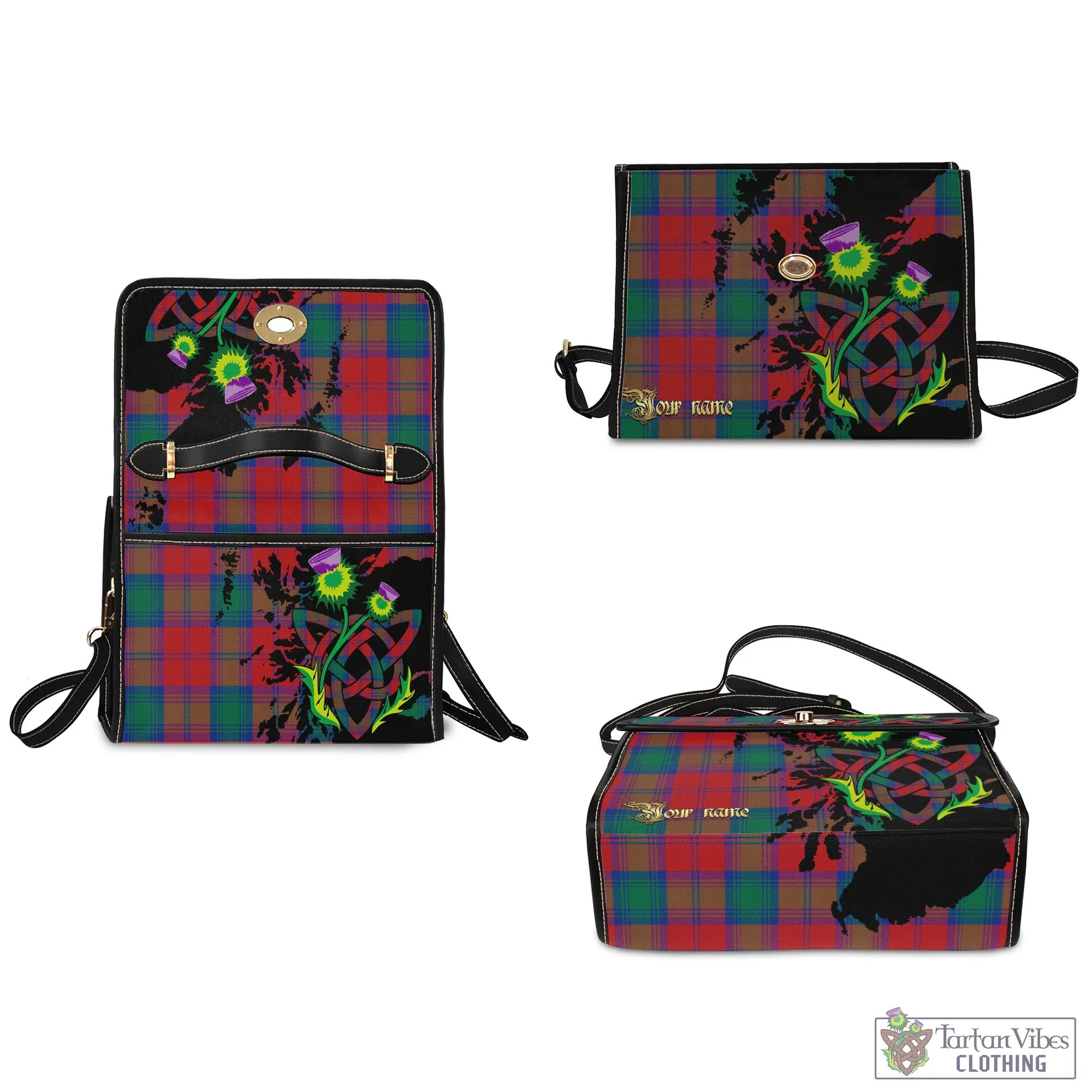 Byres (Byses) Tartan Waterproof Canvas Bag with Scotland Map and Thistle Celtic Accents