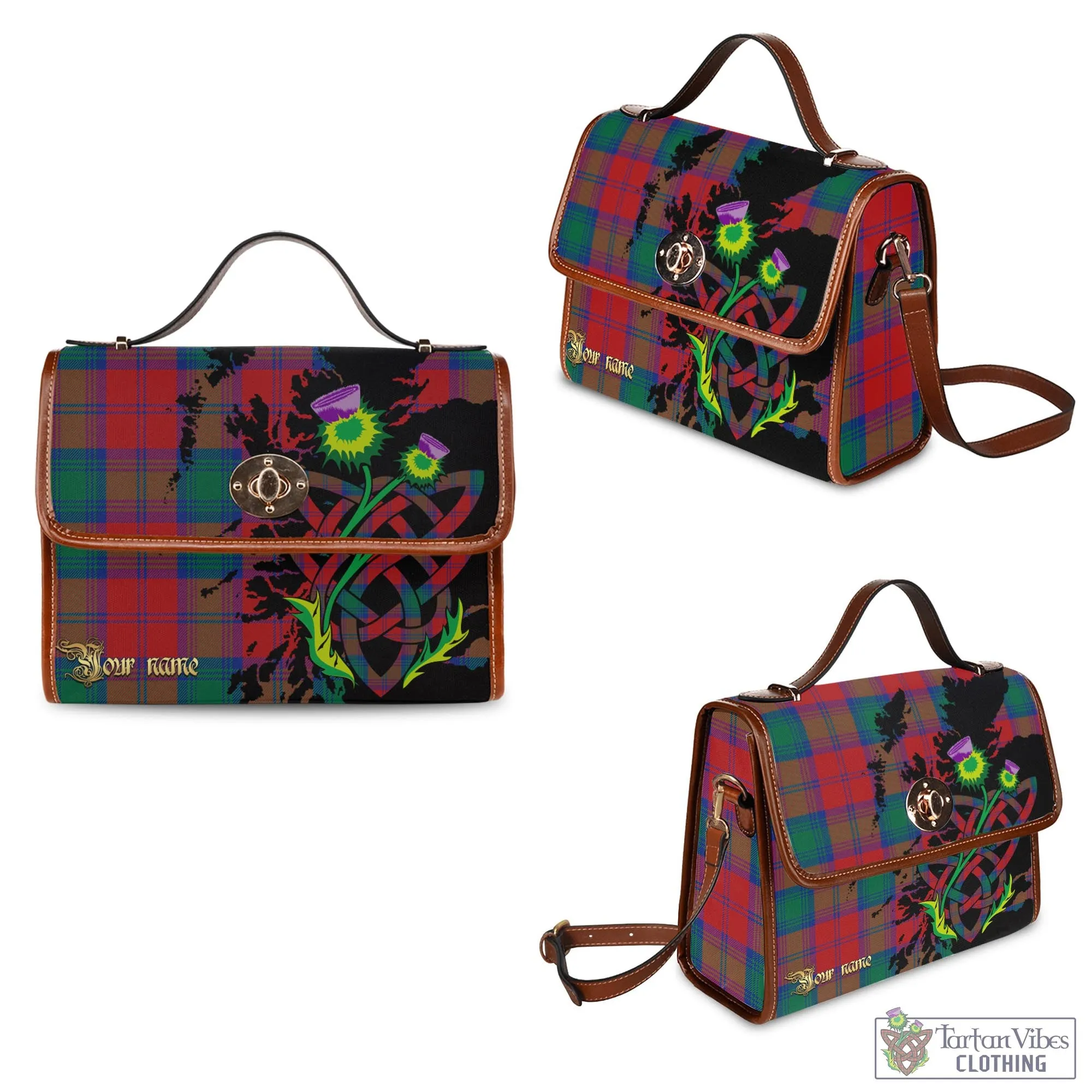 Byres (Byses) Tartan Waterproof Canvas Bag with Scotland Map and Thistle Celtic Accents