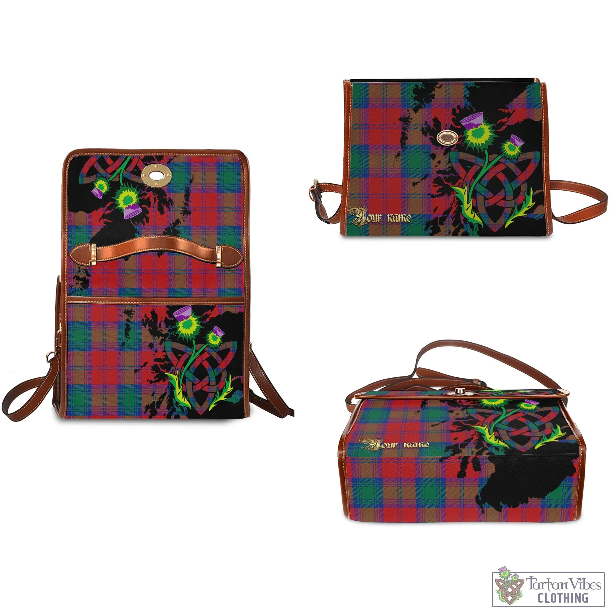 Byres (Byses) Tartan Waterproof Canvas Bag with Scotland Map and Thistle Celtic Accents