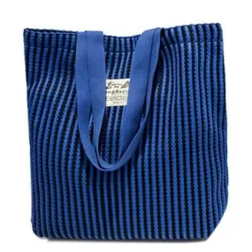 Casual Canvas and Striped Design Shoulder Bag For Women - Blue