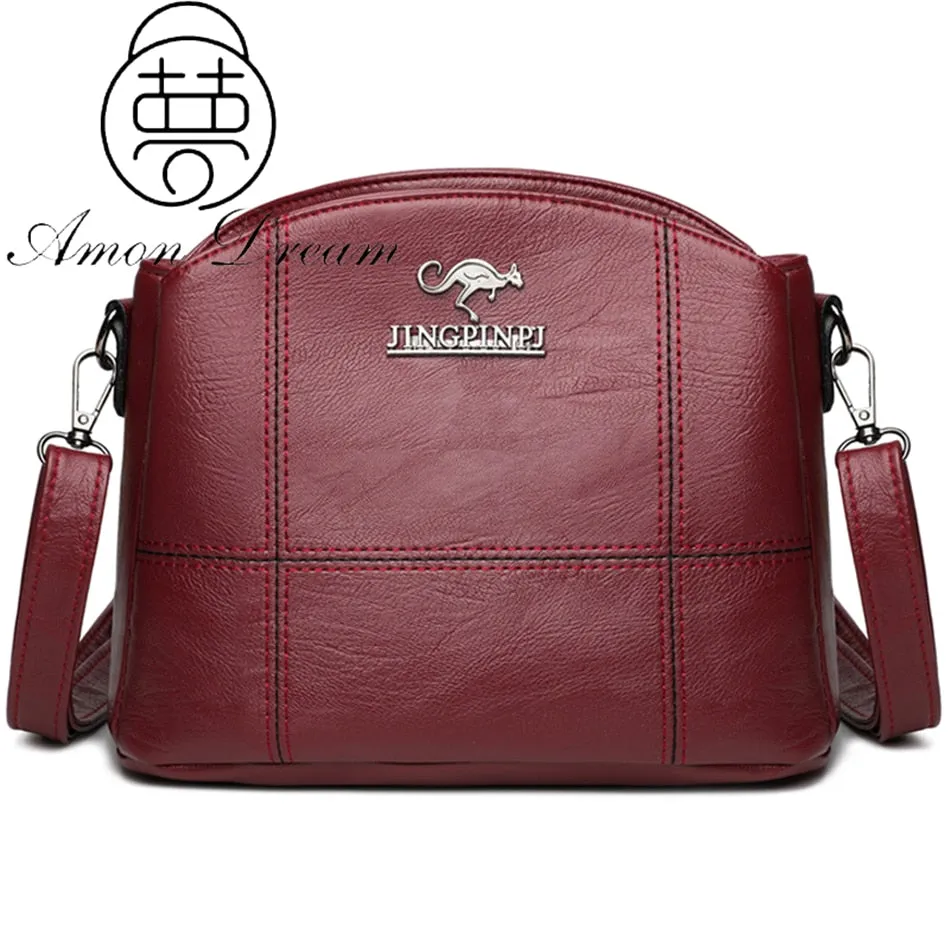 Casual Style Small Leather Crossbody Bag with Multiple Pockets