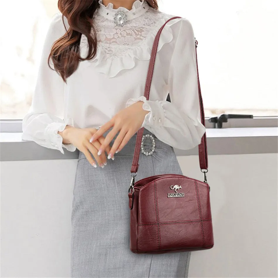 Casual Style Small Leather Crossbody Bag with Multiple Pockets